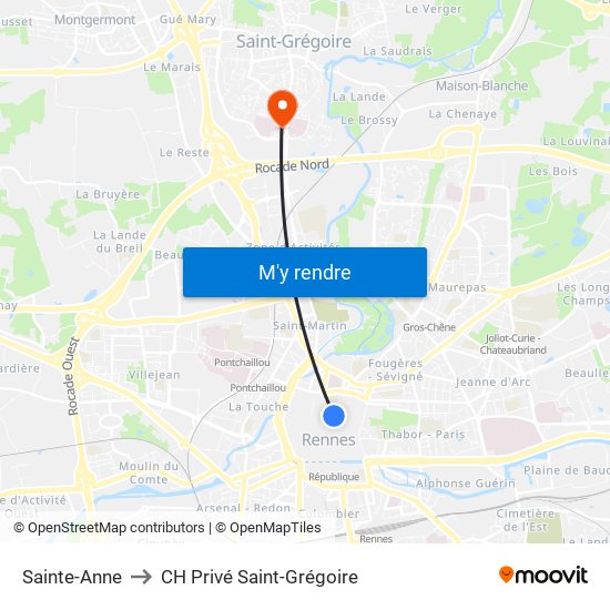 Sainte-Anne to CH Privé Saint-Grégoire map