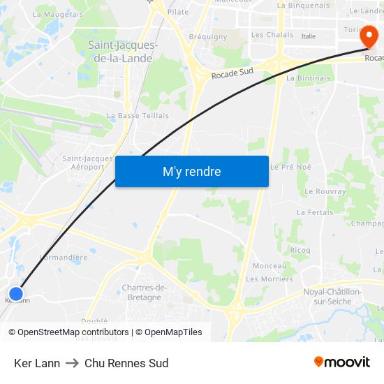 Ker Lann to Chu Rennes Sud map