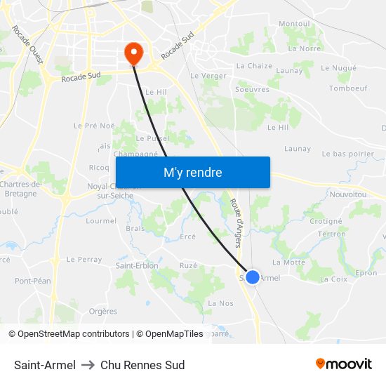 Saint-Armel to Chu Rennes Sud map