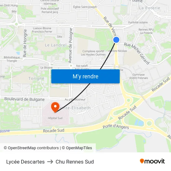 Lycée Descartes to Chu Rennes Sud map