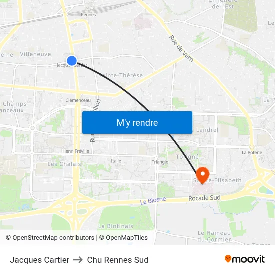 Jacques Cartier to Chu Rennes Sud map