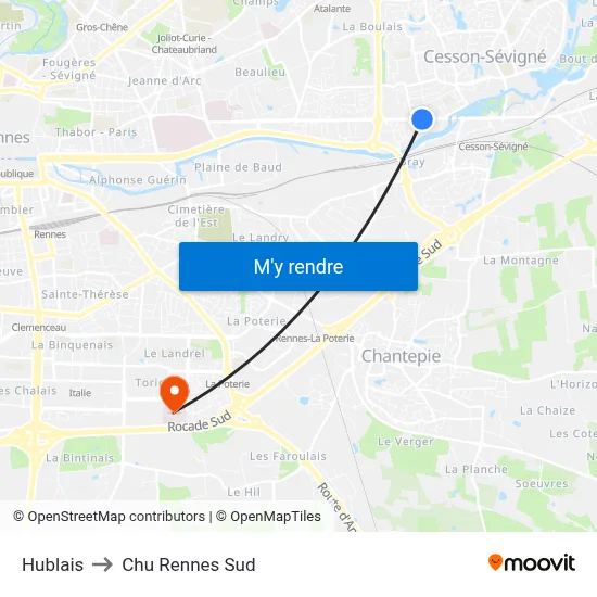 Hublais to Chu Rennes Sud map