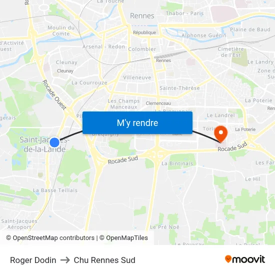 Roger Dodin to Chu Rennes Sud map