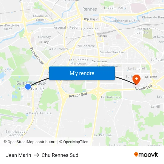Jean Marin to Chu Rennes Sud map