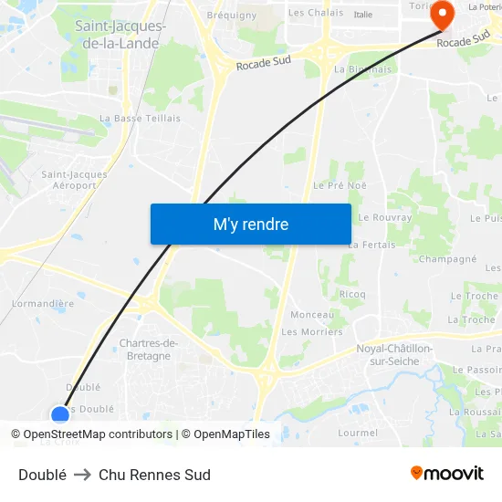 Doublé to Chu Rennes Sud map