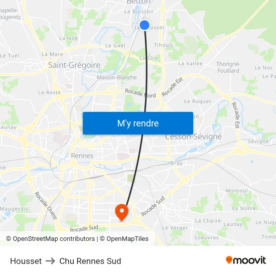 Housset to Chu Rennes Sud map