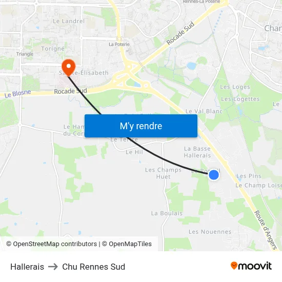 Hallerais to Chu Rennes Sud map