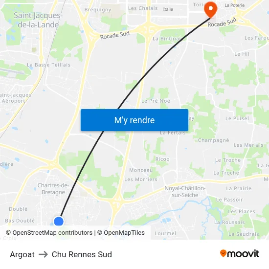 Argoat to Chu Rennes Sud map