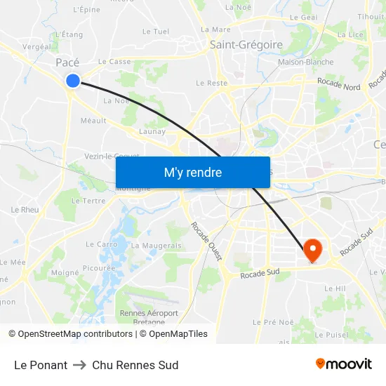 Le Ponant to Chu Rennes Sud map