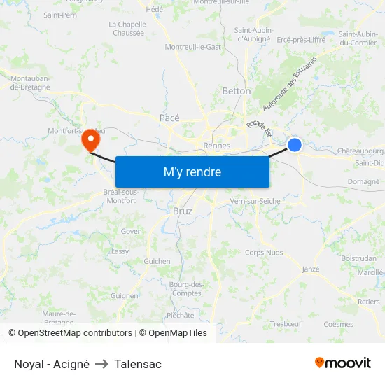 Noyal - Acigné to Talensac map