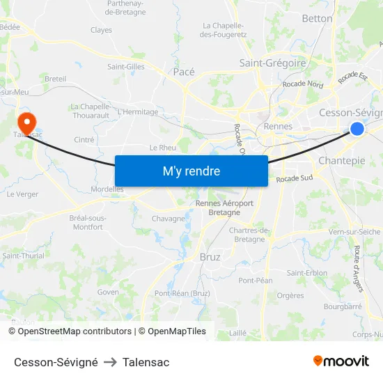 Cesson-Sévigné to Talensac map