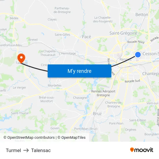 Turmel to Talensac map