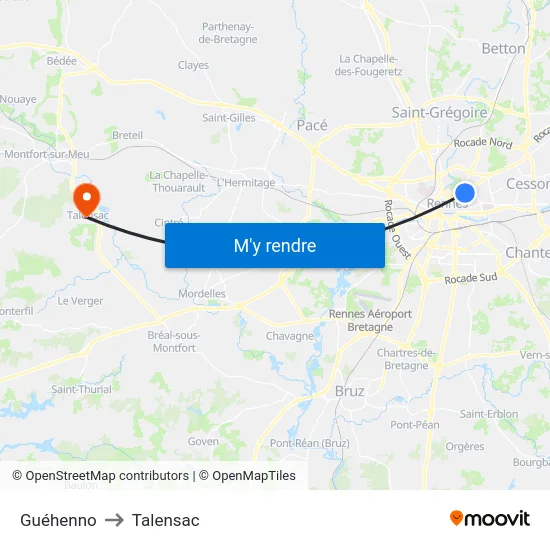 Guéhenno to Talensac map
