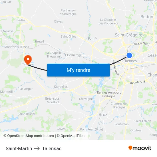 Saint-Martin to Talensac map