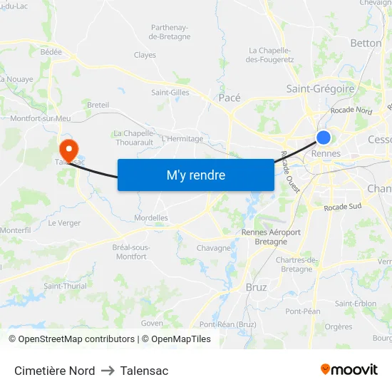 Cimetière Nord to Talensac map