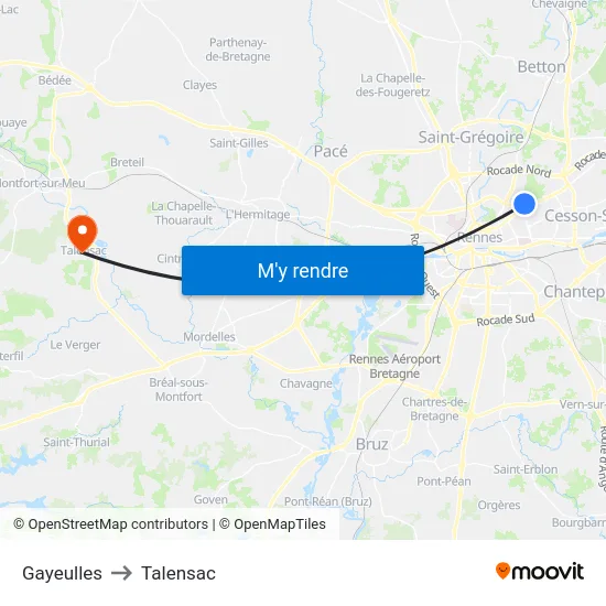 Gayeulles to Talensac map