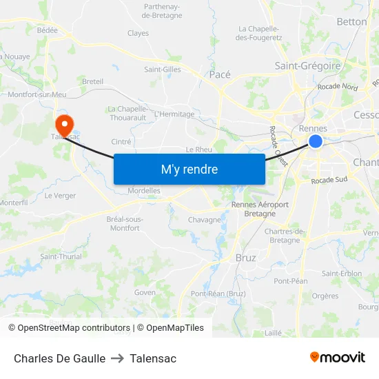 Charles De Gaulle to Talensac map