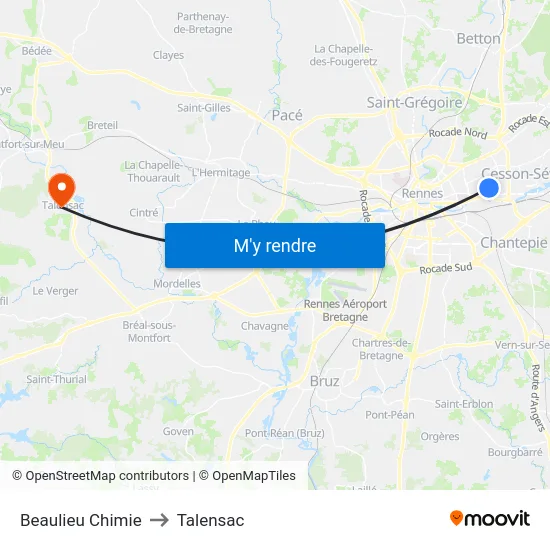 Beaulieu Chimie to Talensac map