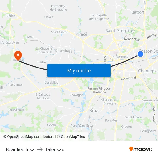 Beaulieu Insa to Talensac map