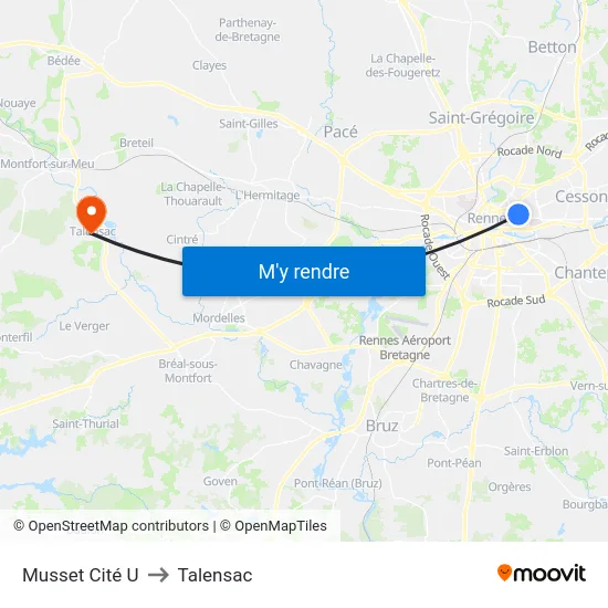 Musset Cité U to Talensac map