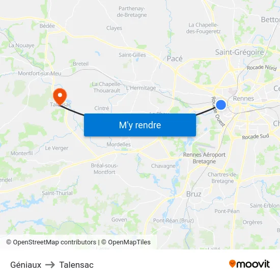 Géniaux to Talensac map