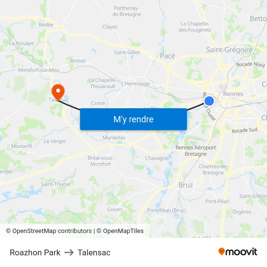 Roazhon Park to Talensac map