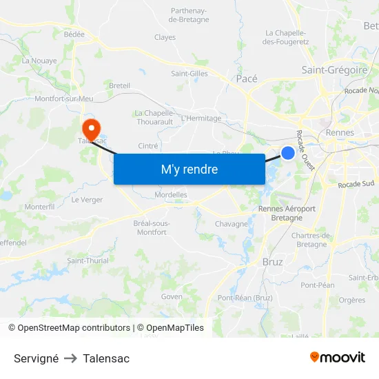 Servigné to Talensac map
