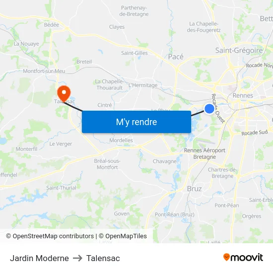Jardin Moderne to Talensac map