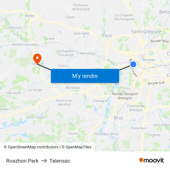 Roazhon Park to Talensac map