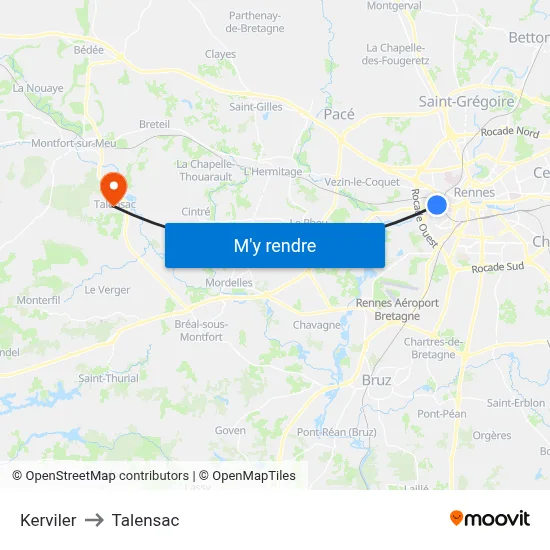 Kerviler to Talensac map