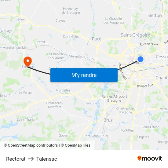 Rectorat to Talensac map