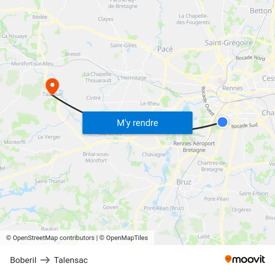 Boberil to Talensac map