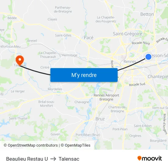 Beaulieu Restau U to Talensac map