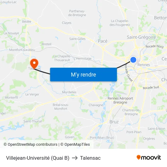 Villejean-Université (Quai B) to Talensac map