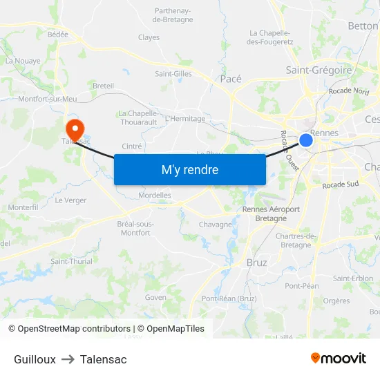 Guilloux to Talensac map