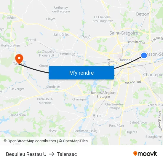 Beaulieu Restau U to Talensac map