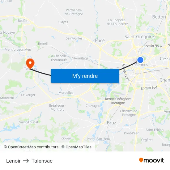 Lenoir to Talensac map