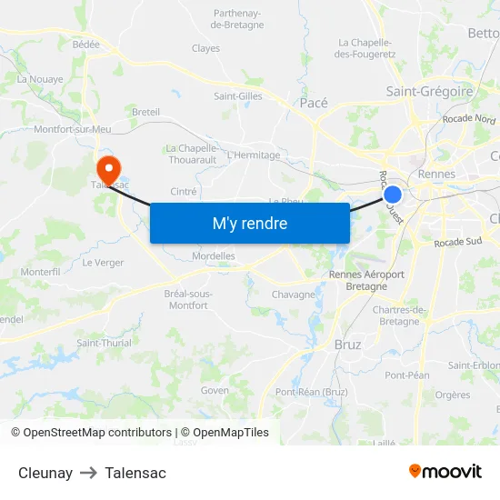 Cleunay to Talensac map