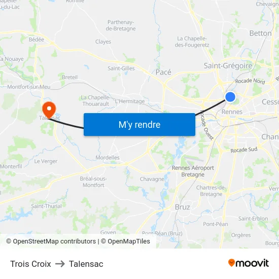 Trois Croix to Talensac map
