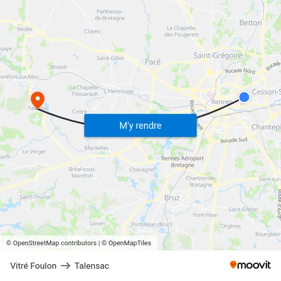 Vitré Foulon to Talensac map