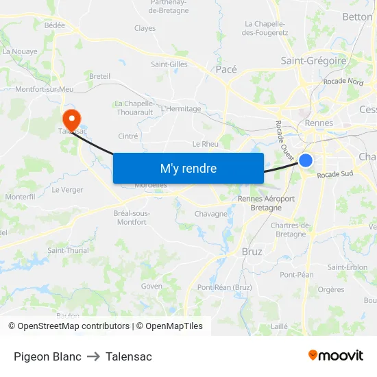 Pigeon Blanc to Talensac map
