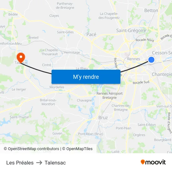 Les Préales to Talensac map