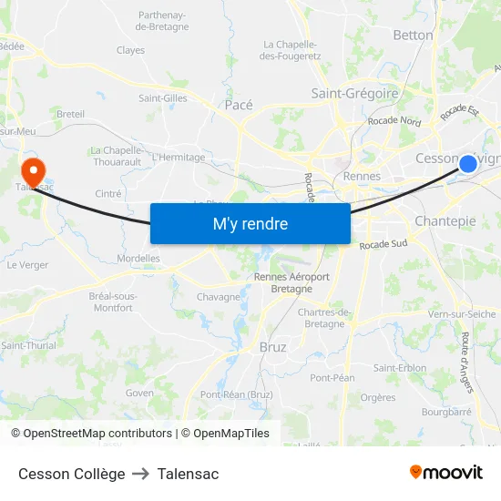 Cesson Collège to Talensac map