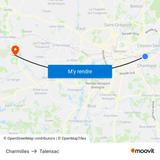 Charmilles to Talensac map