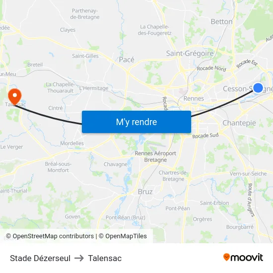 Stade Dézerseul to Talensac map