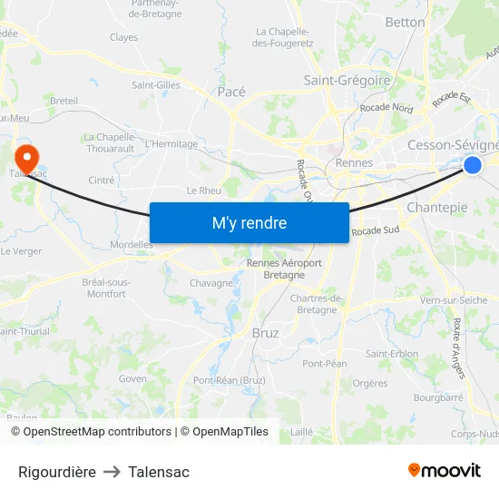 Rigourdière to Talensac map