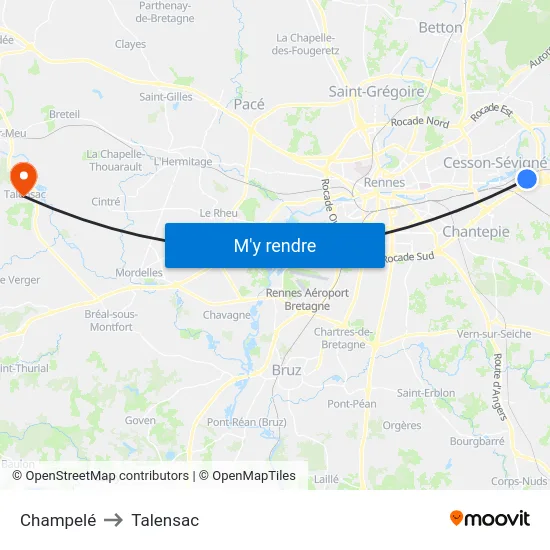 Champelé to Talensac map