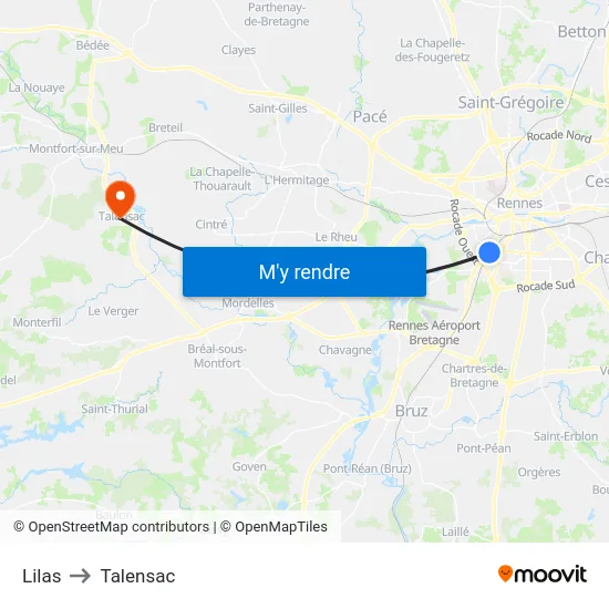 Lilas to Talensac map