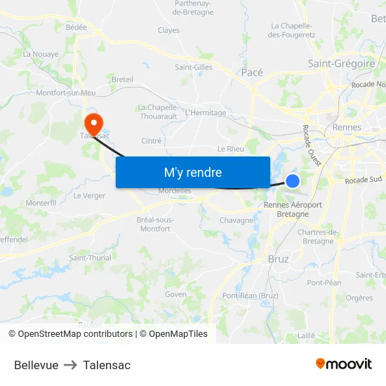 Bellevue to Talensac map