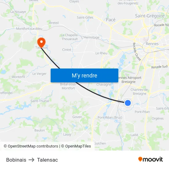 Bobinais to Talensac map
